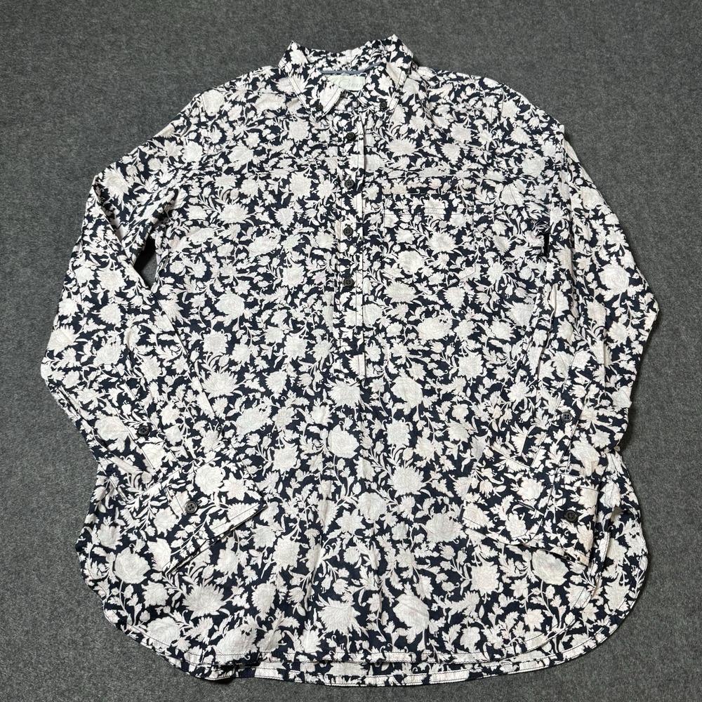 J Crew Sz S Blue Pink Floral Rose Vines Classic Cotton Voile Popover Blouse‎